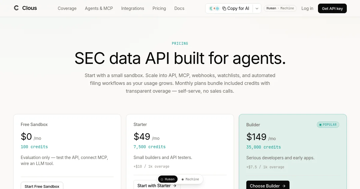 Clous pricing page