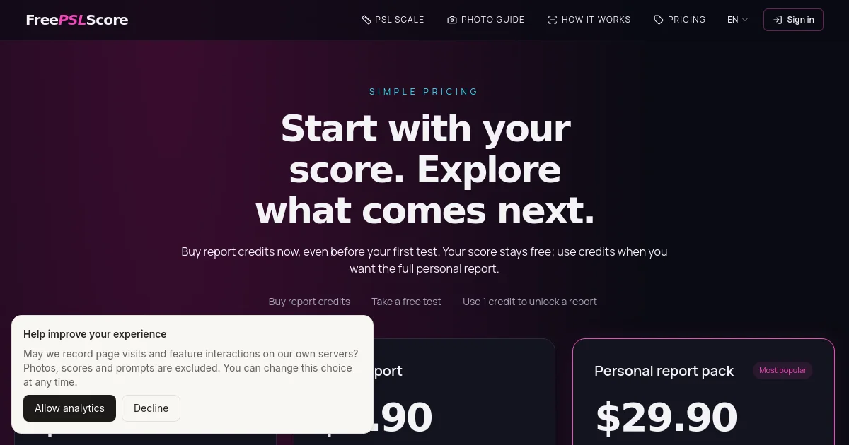 FreePSLScore pricing page