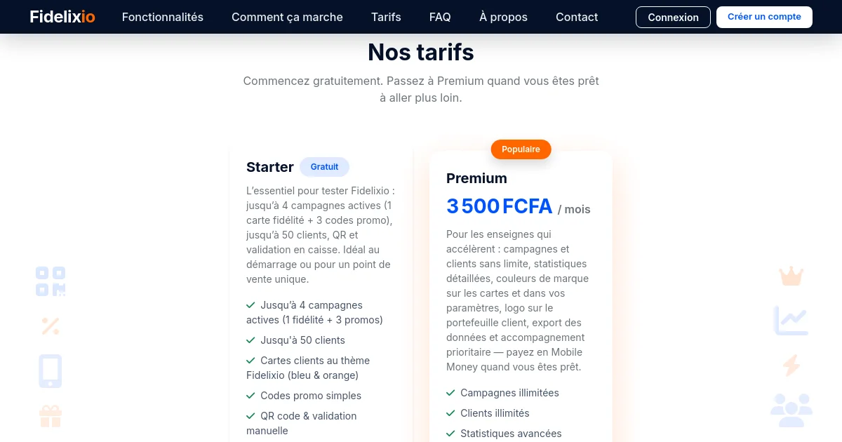 Fidelixio pricing page