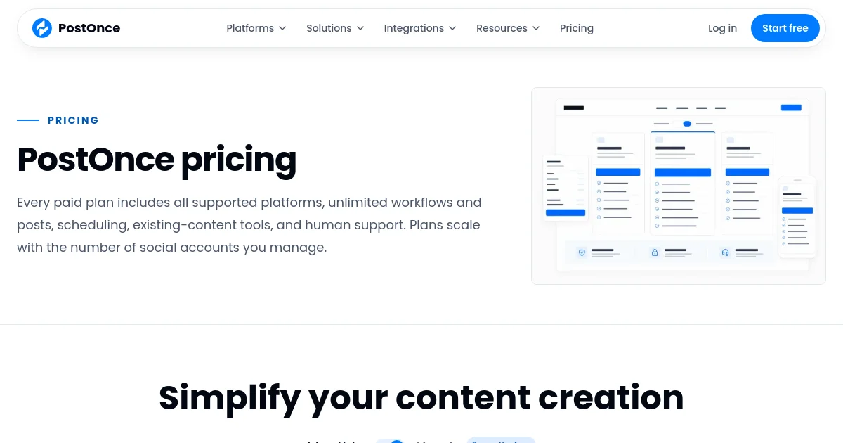 PostOnce pricing page