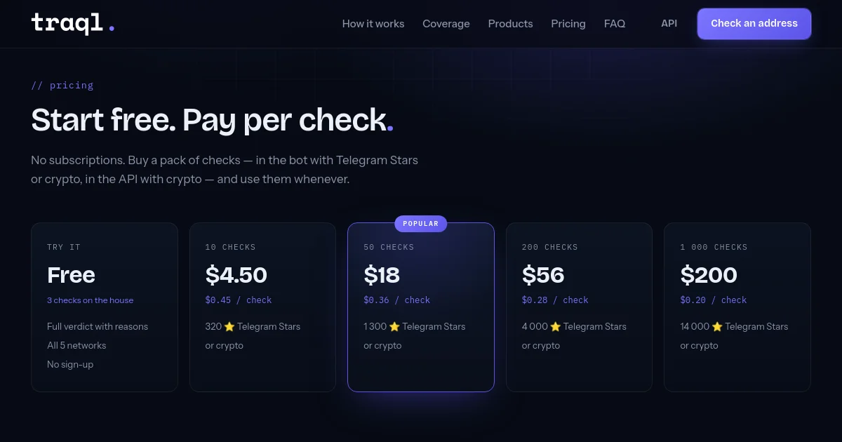 Traql pricing page