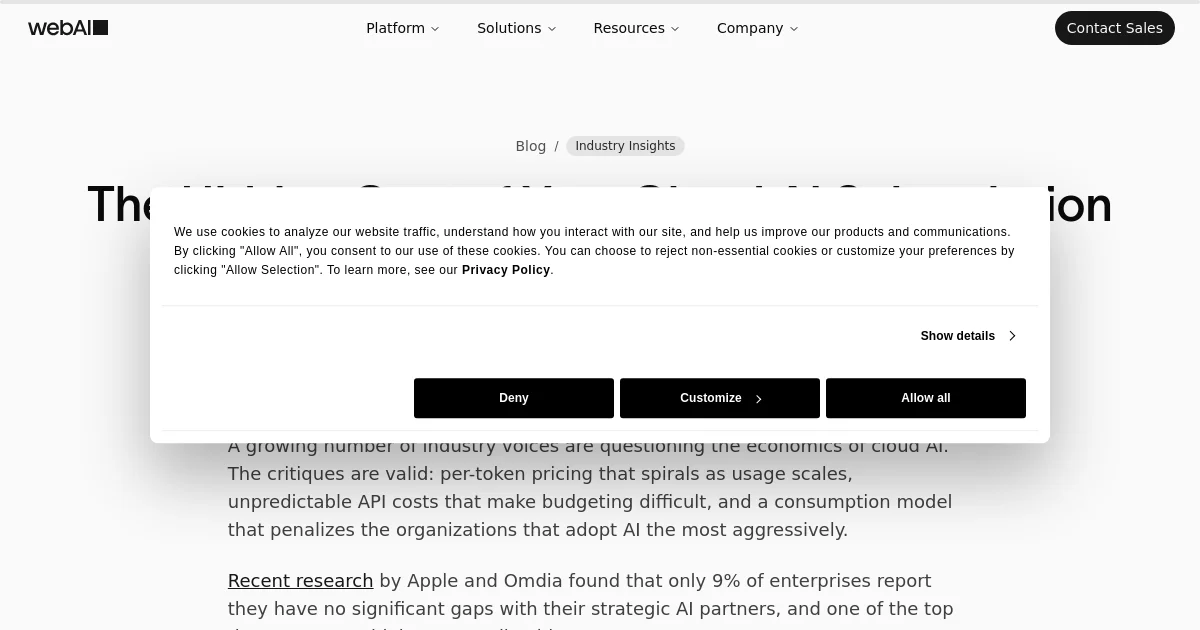 webAI pricing page