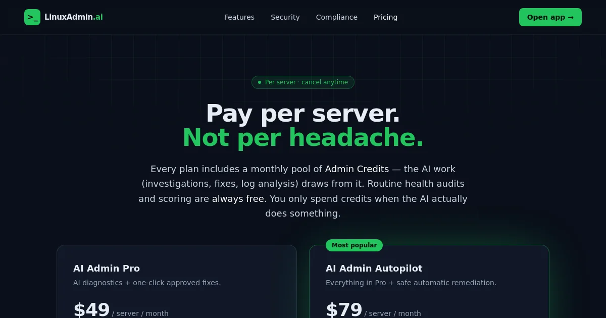 Linuxadmin pricing page