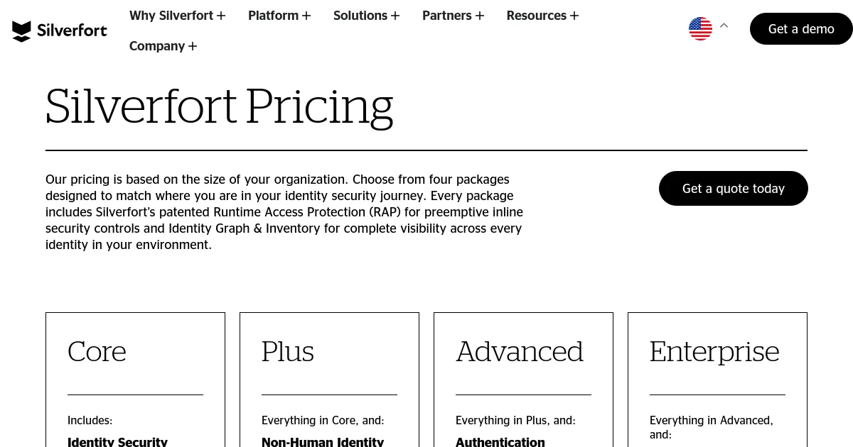 Silverfort pricing page