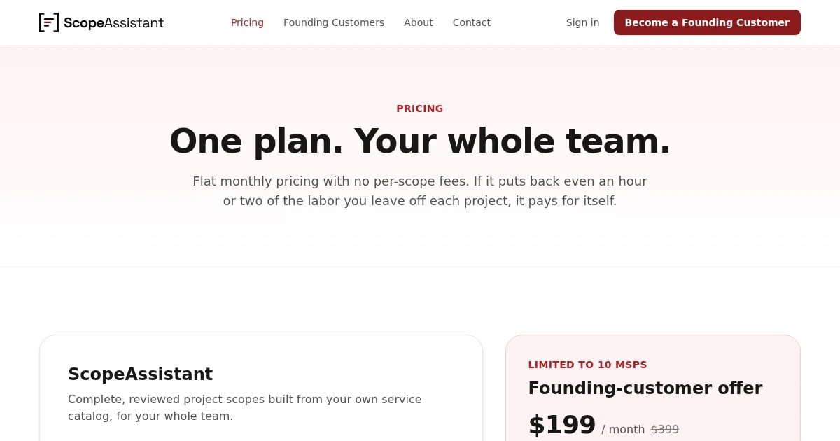 ScopeAssistant pricing page