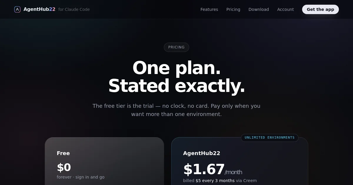 Agenthub22 pricing page