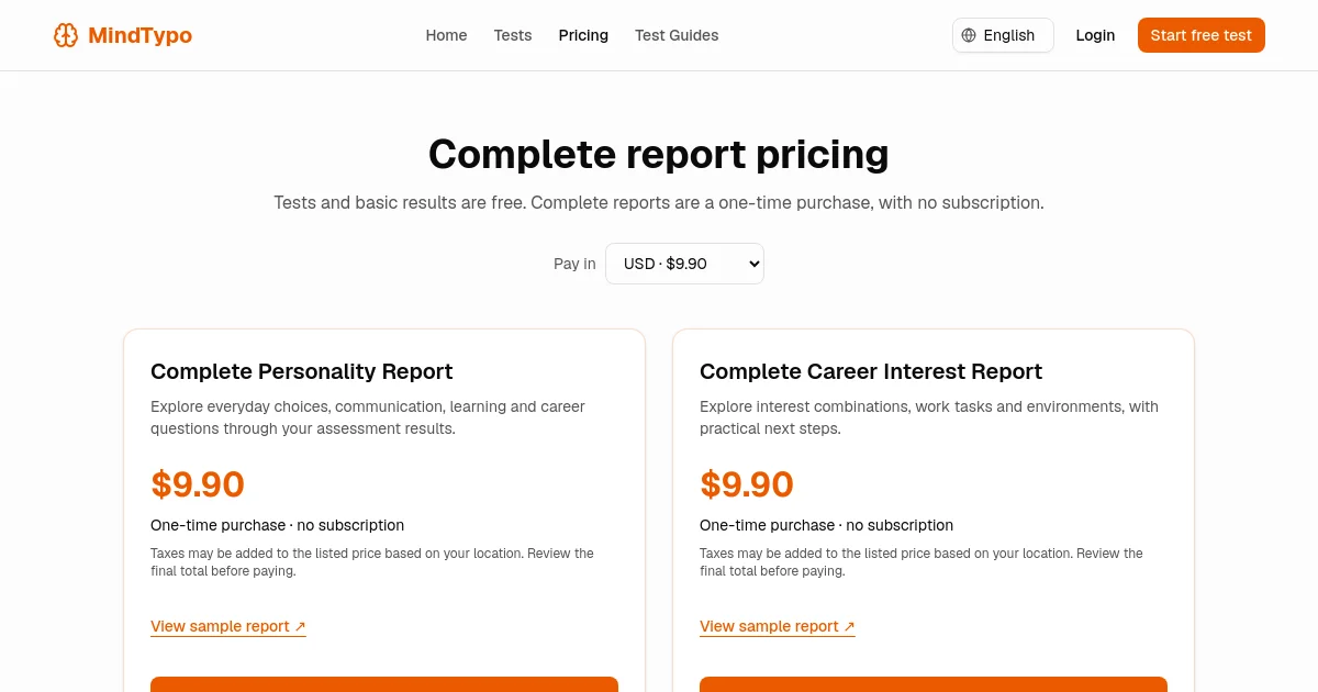 MindTypo pricing page