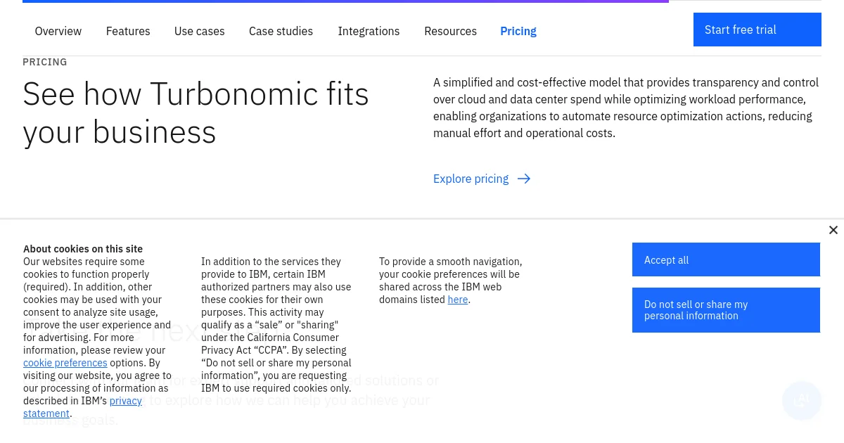 Turbonomic pricing page