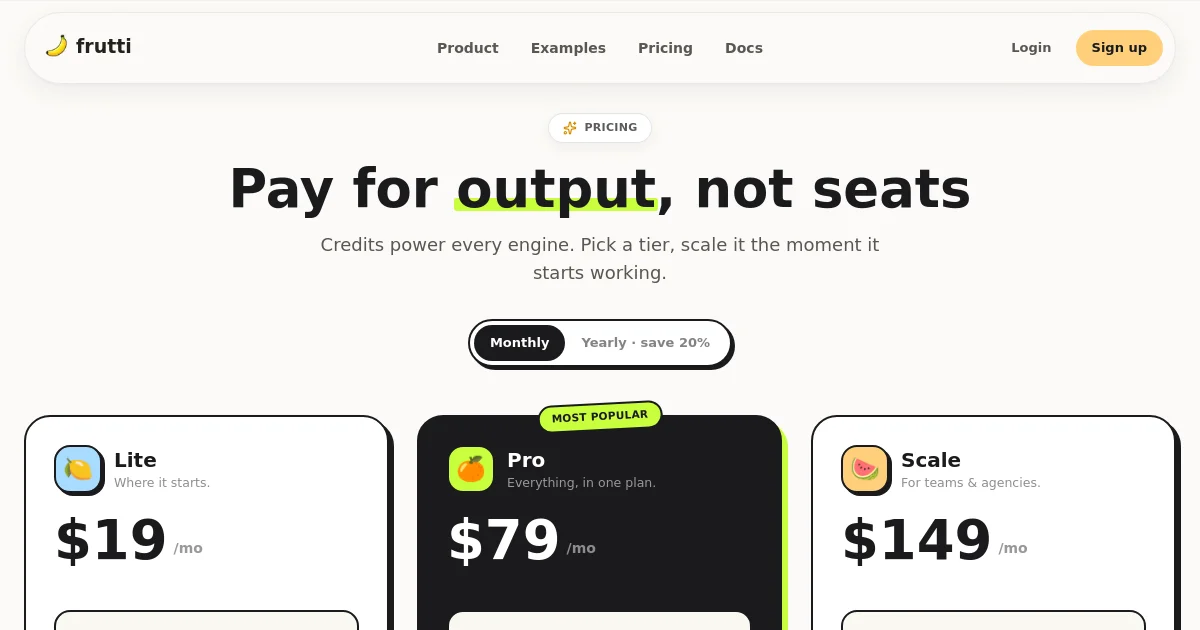 Frutti pricing page