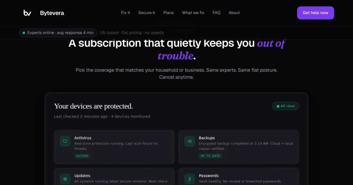 Bytevera pricing page