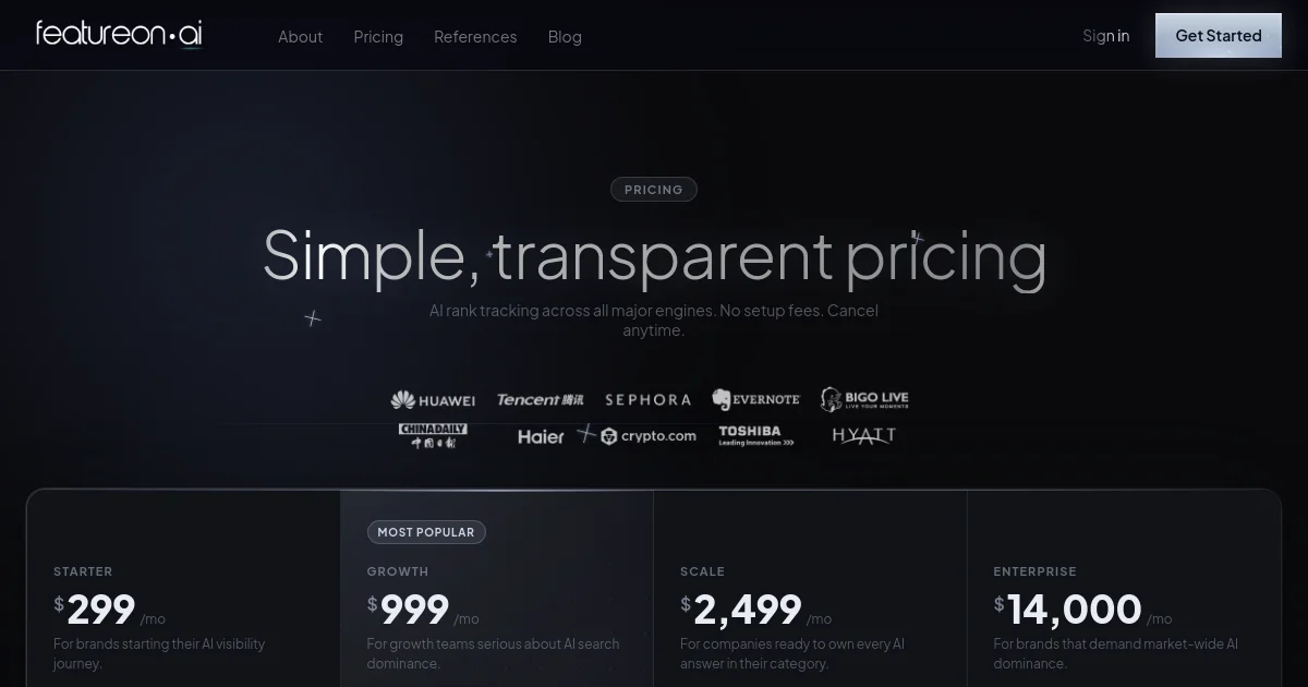 Featureon pricing page