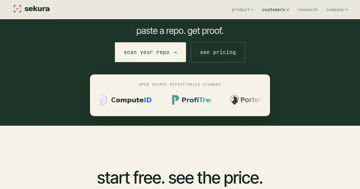 Sekura pricing page