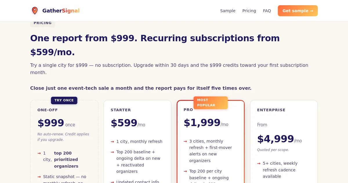 Gathersignal pricing page