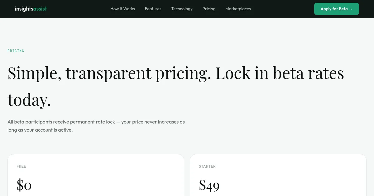 Insightsassist pricing page