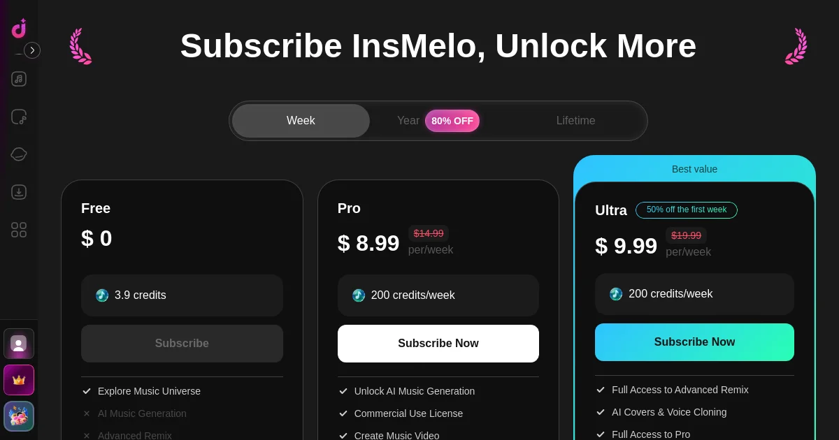 InsMelo pricing page