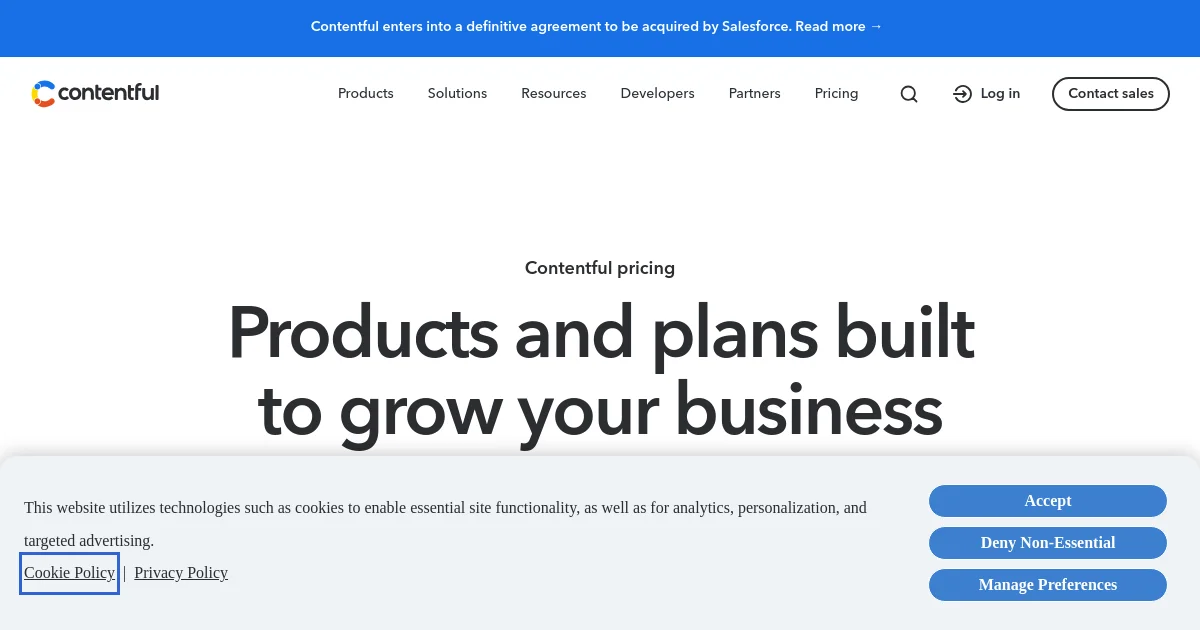 Contentful pricing page