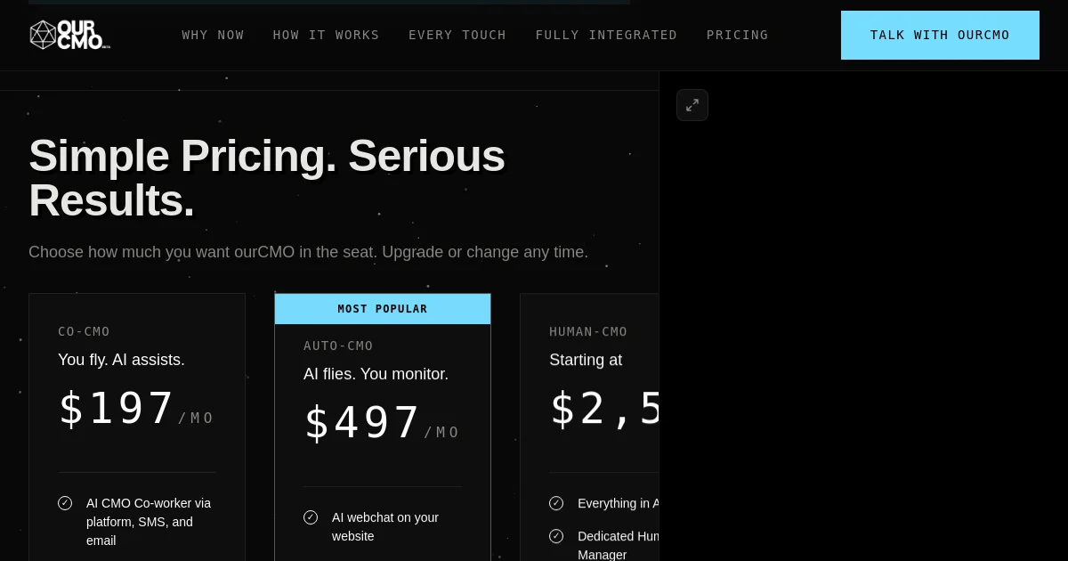 Ourcmo pricing page