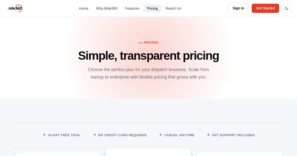 Ride360 pricing page