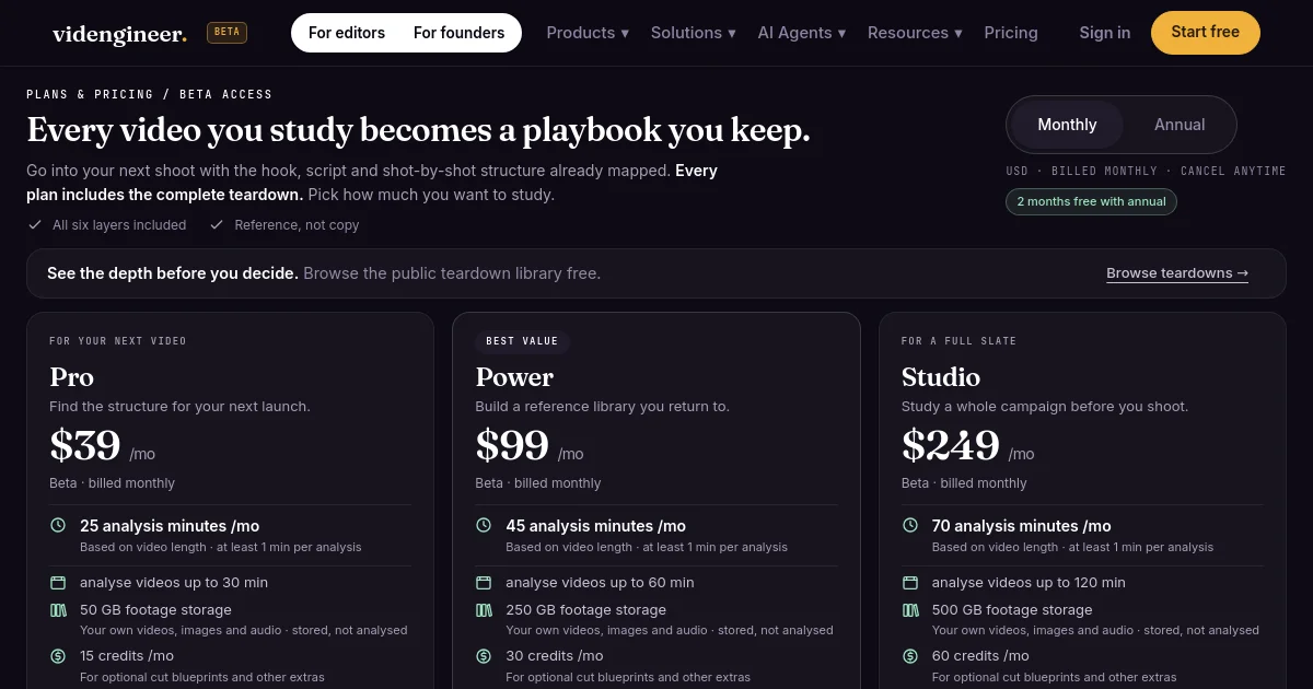 VidEngineer pricing page