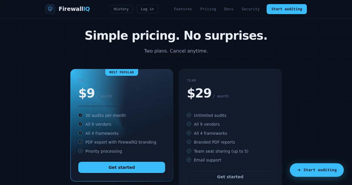Firewalliq pricing page
