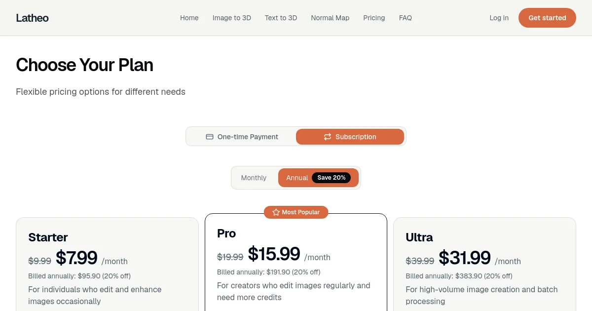 Latheo pricing page