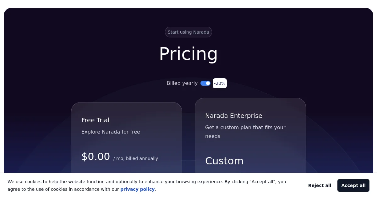 Narada pricing page