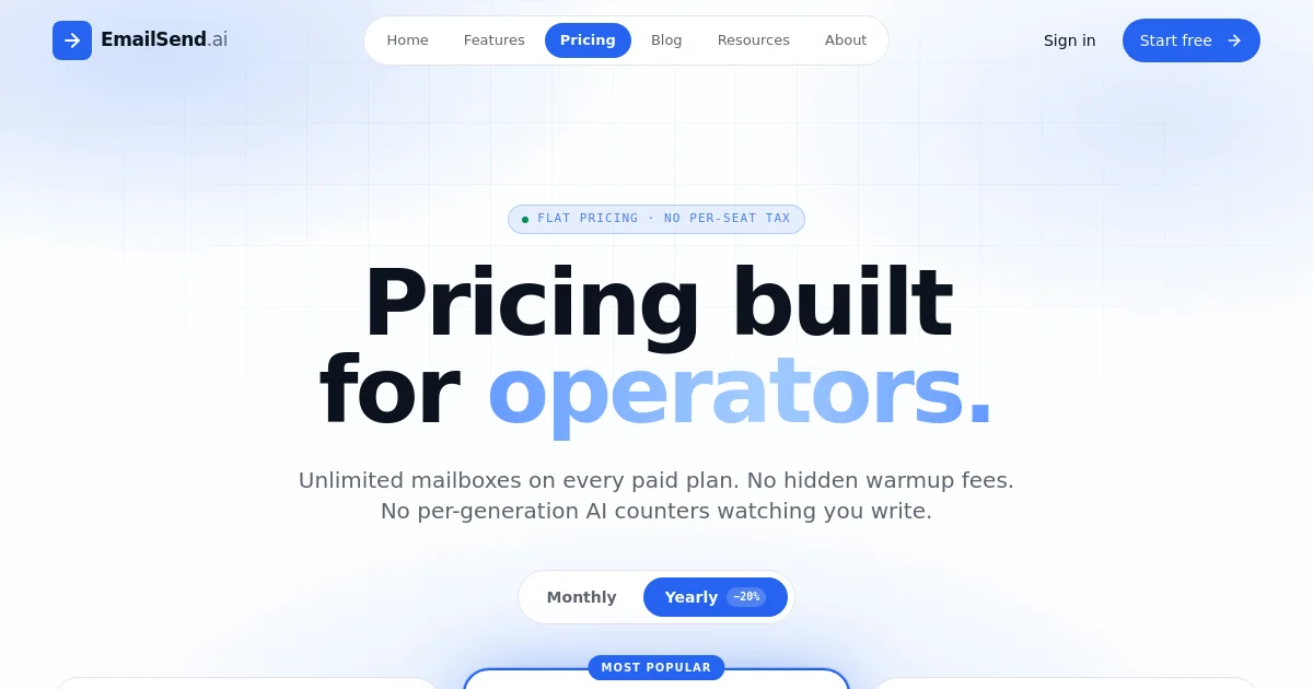 Emailsend pricing page