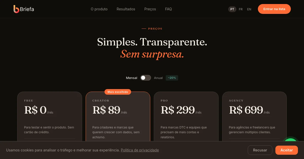Briefa pricing page