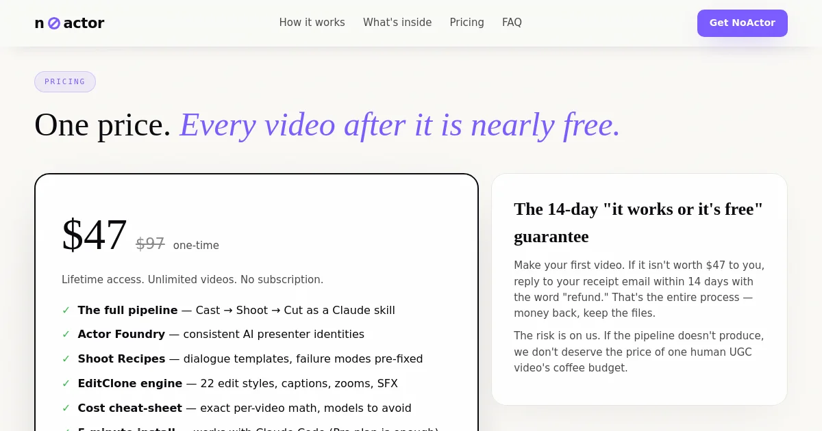 Noactor pricing page