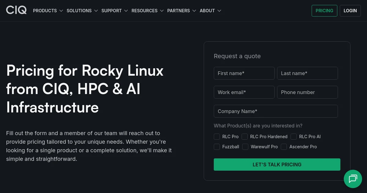 CIQ pricing page