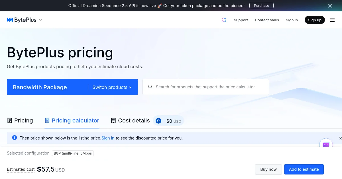 BytePlus pricing page