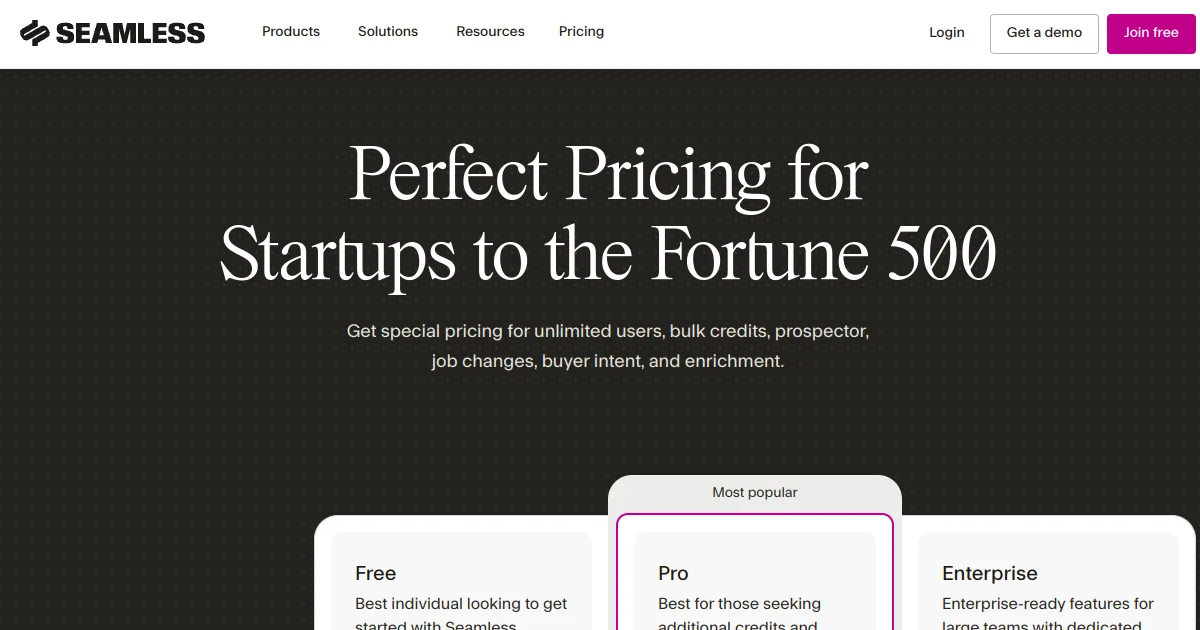 Seamless AI pricing page