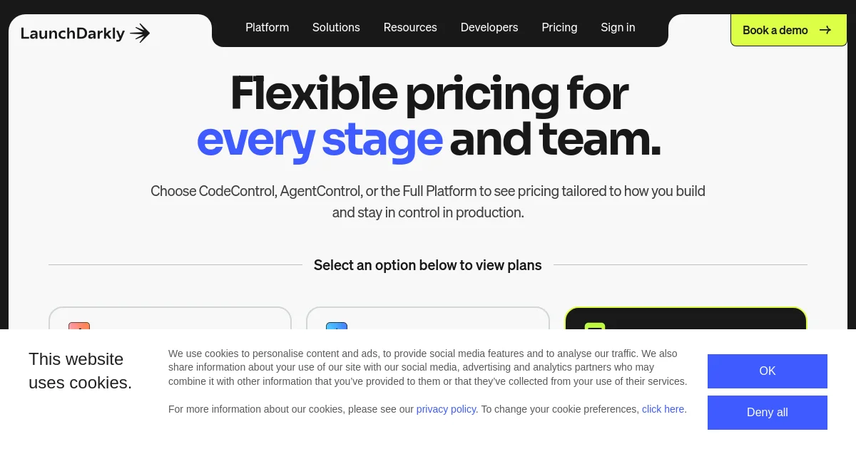 LaunchDarkly pricing page