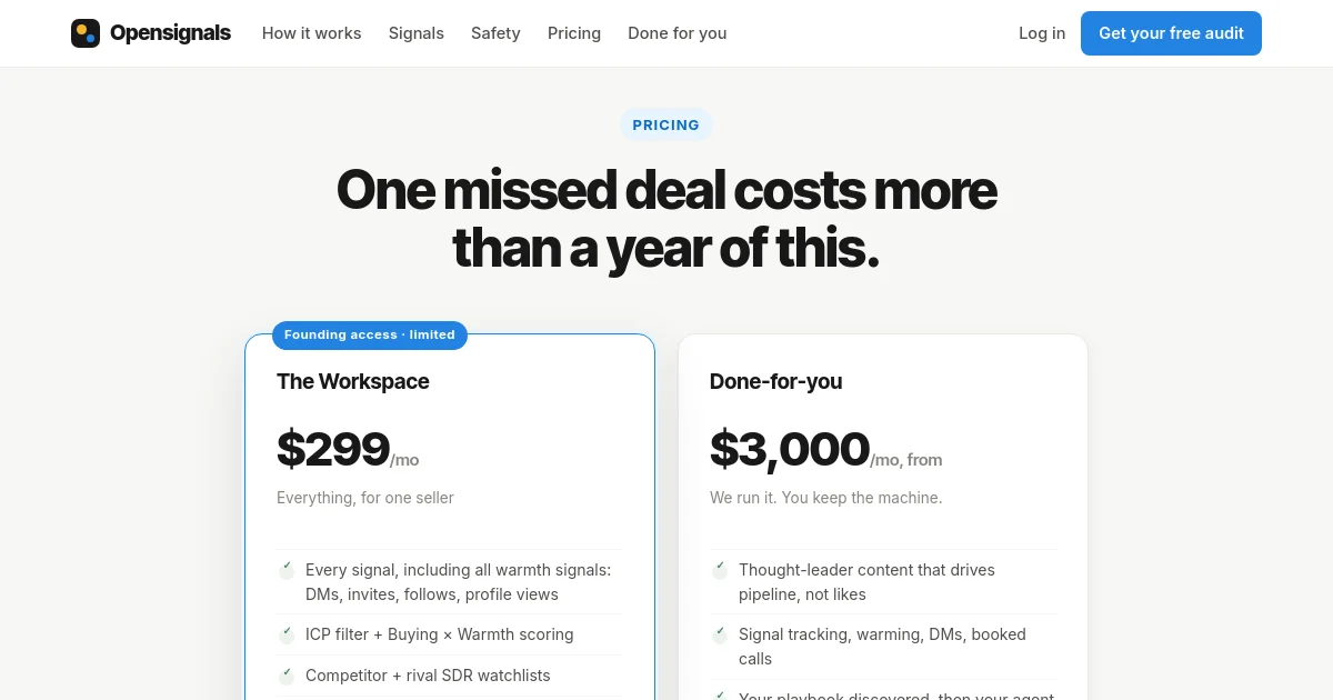 Opensignals pricing page