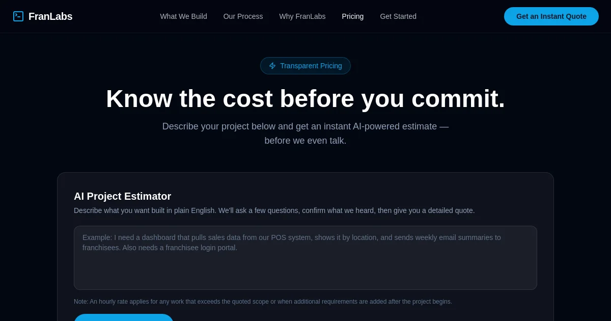 Franlabs pricing page