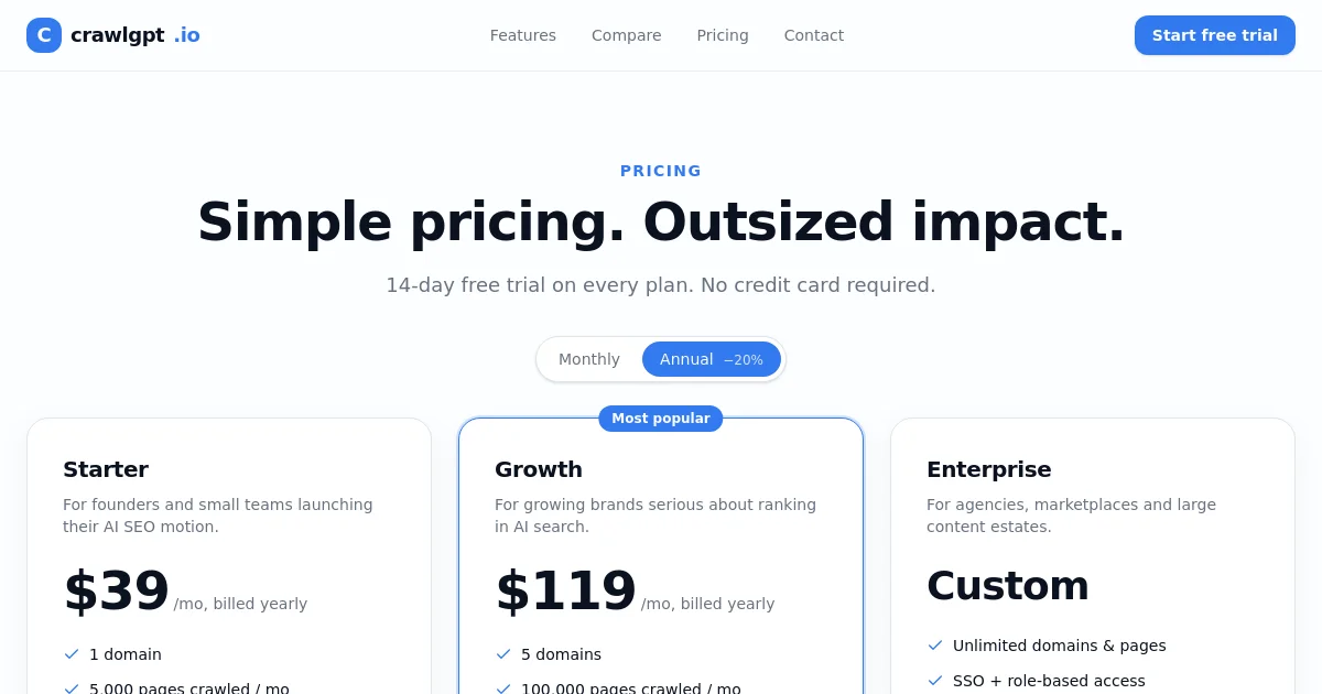 Crawlgpt pricing page