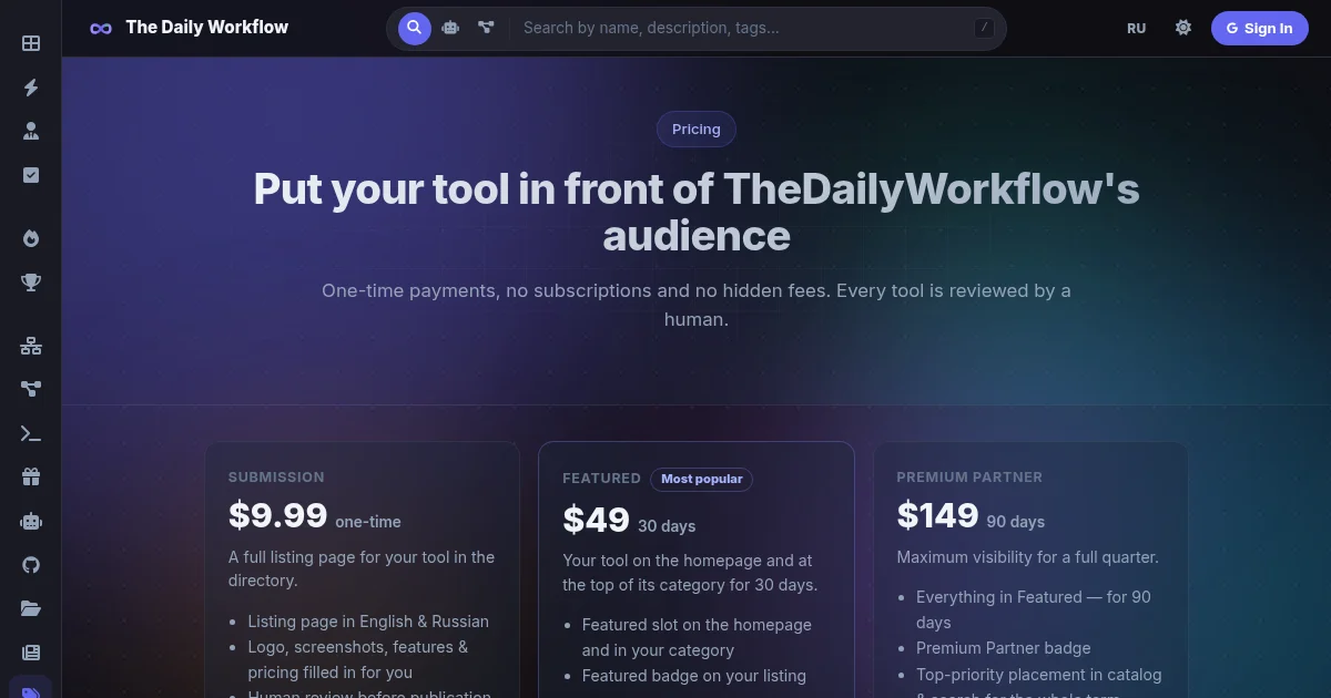The Daily Workflow pricing page