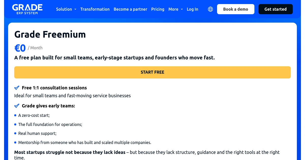Grade ERP pricing page