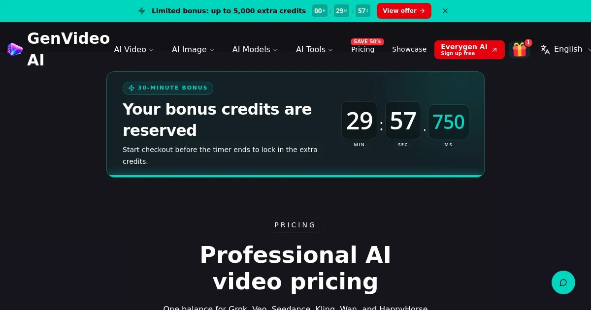 GenVideo AI pricing page