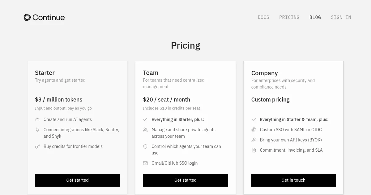 Continue pricing page