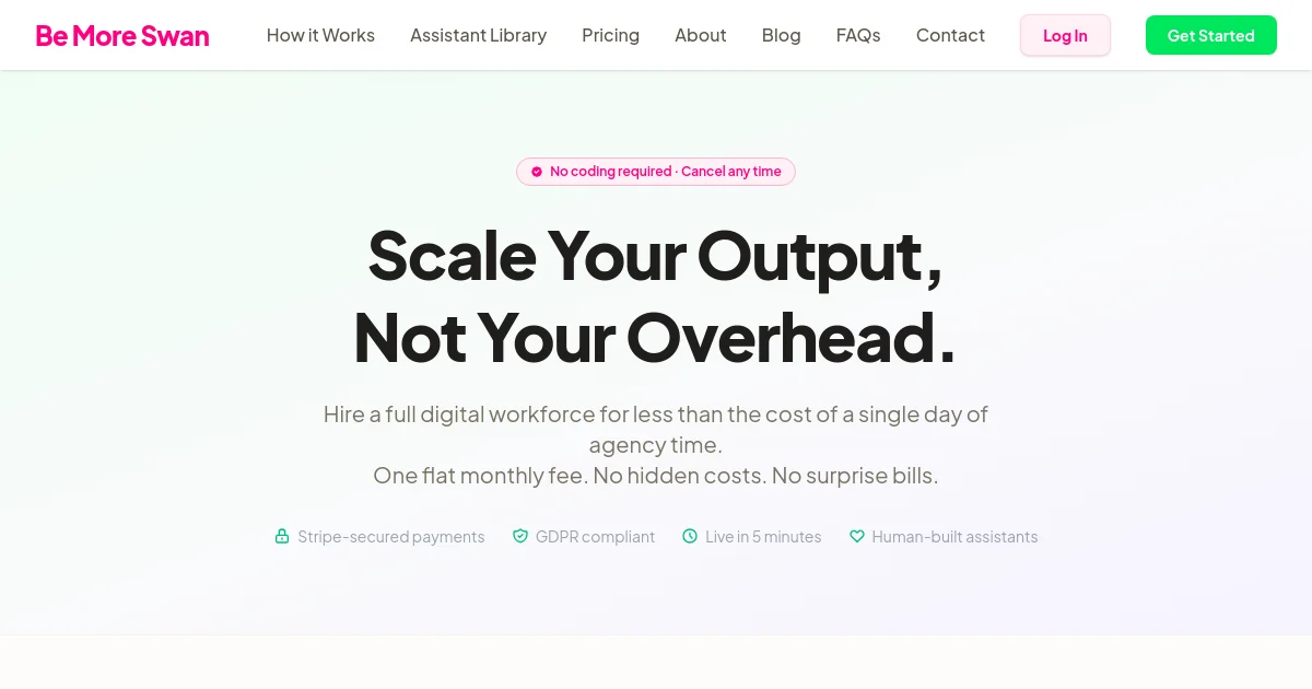 Be More Swan pricing page