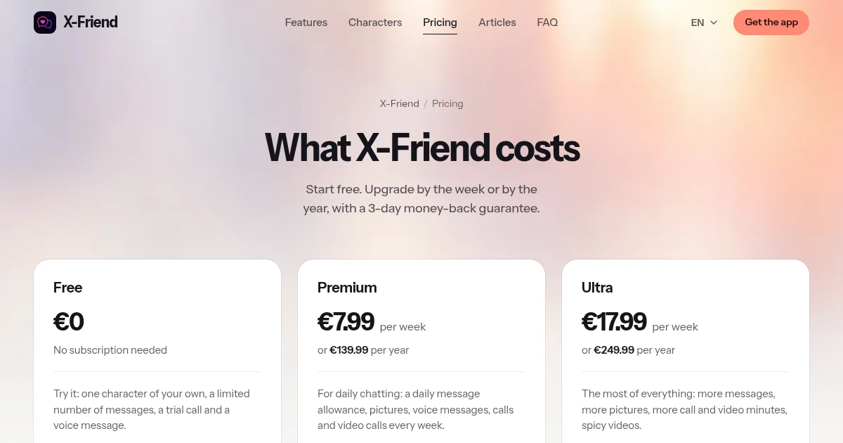 X-Friend pricing page