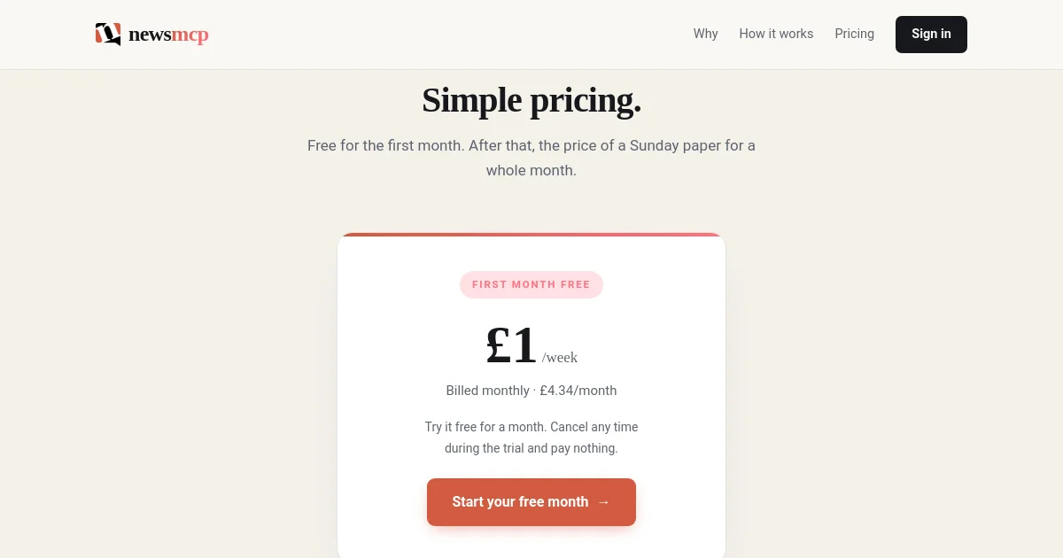 Newsmcp pricing page