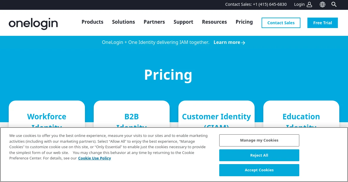 OneLogin pricing page