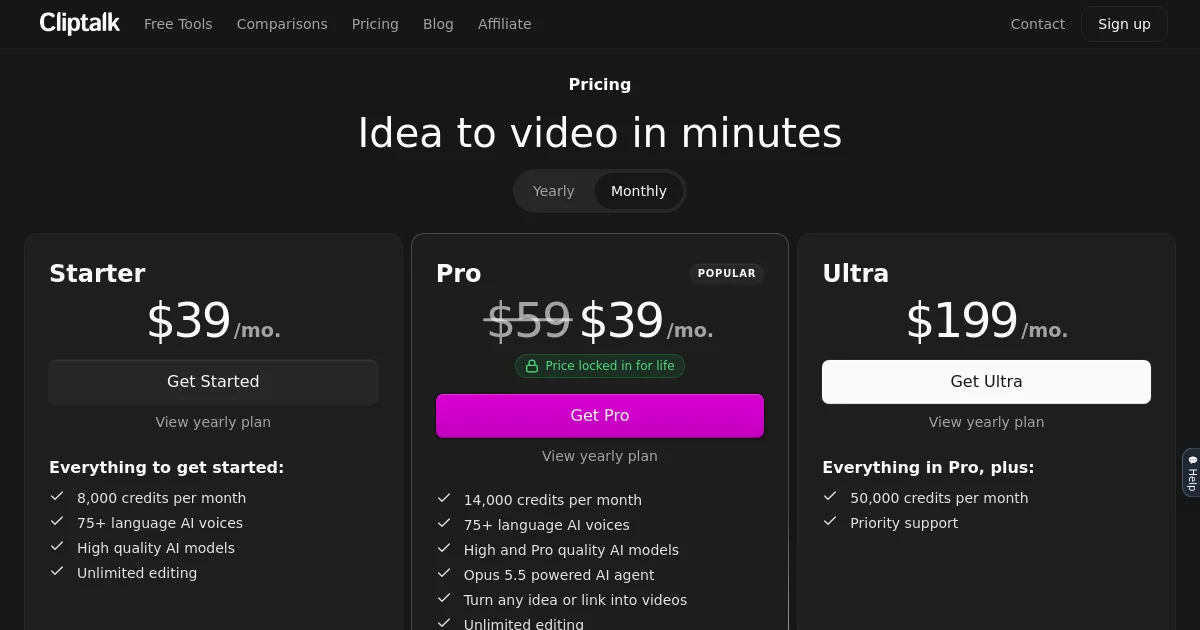 ClipTalk pricing page