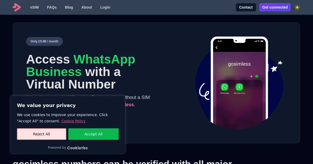 Gosimless pricing page