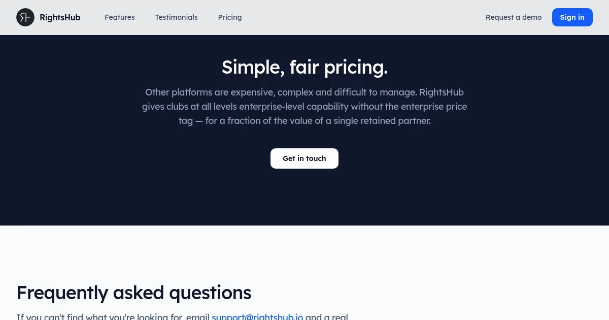 Rightshub pricing page