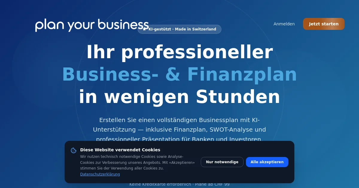 Plan Your Business pricing page