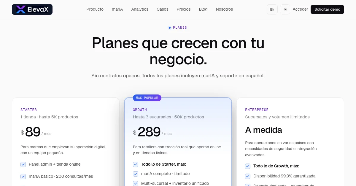 Elevax pricing page