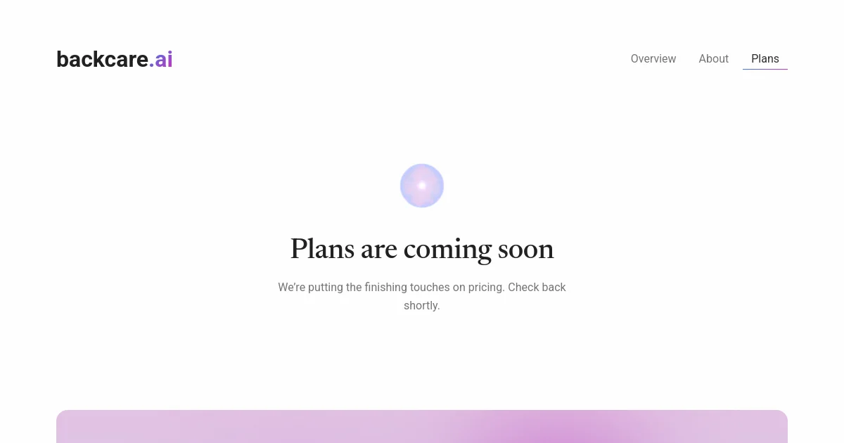 Backcare pricing page